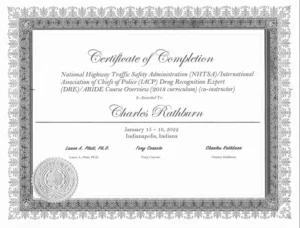 NHTSA & IACP Drug Recognition Expert Certificate of Completion